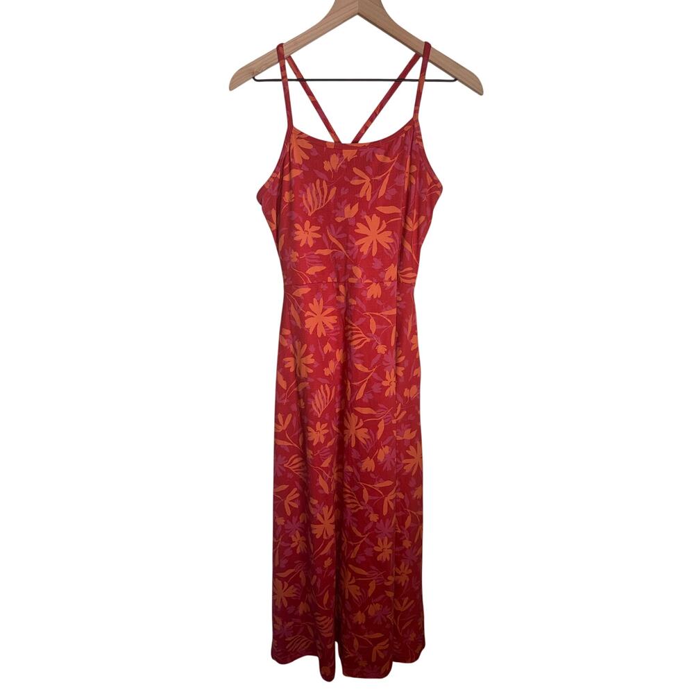 PACT organic cotton comfy full length floral built in bra maxi dress M